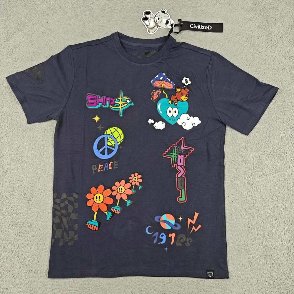 CivilizeD Shirt Mens Large Gray Peace Love‎ Psychedelic Graphic Tee Embroidered